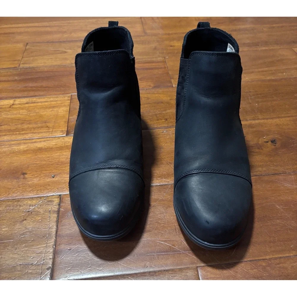 SOREL Evie‎ PullOn Waterproof Wedge Black Leather Suede Gorpcore Moto|Sz 11